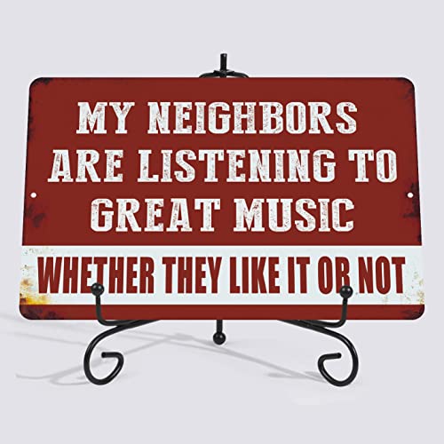 Yniaun Decor Vintage Man Cave Decor Funny Sarcasm Music Metal Tin Signs Garage Bar Patio Wall Decorations Gifts for Men 12 X 8 Inches Outdoor & Indoor - My Neighbors Are Listening to Great Music - Image 2