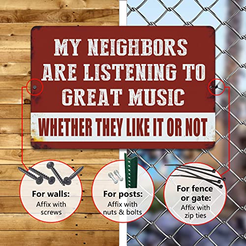 Yniaun Decor Vintage Man Cave Decor Funny Sarcasm Music Metal Tin Signs Garage Bar Patio Wall Decorations Gifts for Men 12 X 8 Inches Outdoor & Indoor - My Neighbors Are Listening to Great Music - Image 4