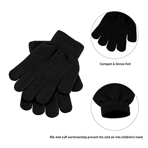 ONESING 6 Pairs Kids Knit Gloves - Stretchy Boys & Girls Winter Gloves (Blue, Brown, White, Black - 6 Pairs) - Image 3