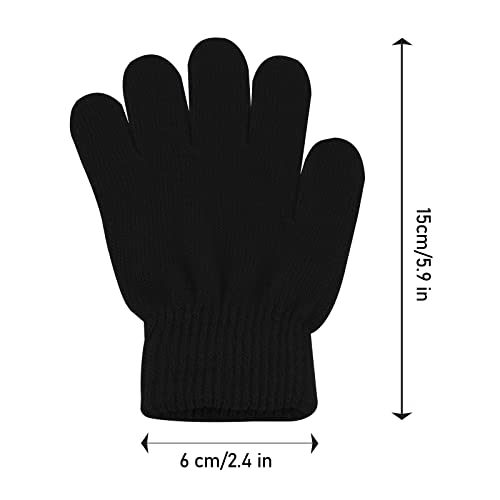 ONESING 6 Pairs Kids Knit Gloves - Stretchy Boys & Girls Winter Gloves (Blue, Brown, White, Black - 6 Pairs) - Image 2