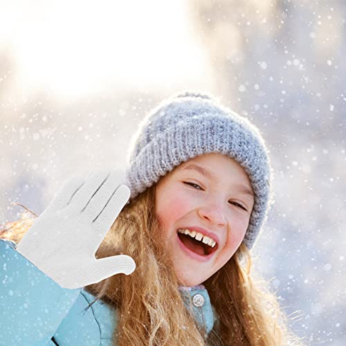 ONESING 6 Pairs Kids Knit Gloves - Stretchy Boys & Girls Winter Gloves (Blue, Brown, White, Black - 6 Pairs) - Image 5