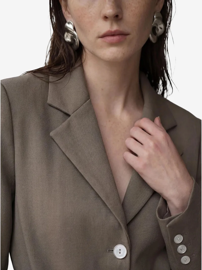 My Fashion Khaki Green MY FASHION Tie Detail Crepe Blazer Jacket for Women | Best Price UAE