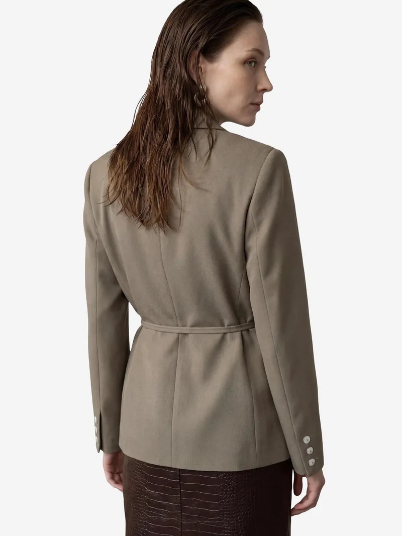 My Fashion Khaki Green MY FASHION Tie Detail Crepe Blazer Jacket for Women | Best Price UAE