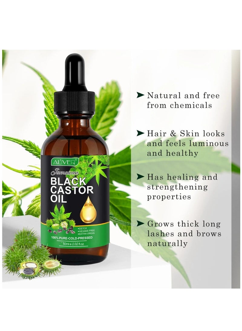 ALIVER قطعتان من زيت الخروع العضوي وزيت التدليك الطبيعي النقي وزيت الخروع الأسود الجامايكي المعصور على البارد لإزالة السموم وزيت لف البشرة وزيت ترطيب الشعر وزيت الرموش وتغذية فروة الرأس والبشرة الجافة وزيت ناقل - Image 3
