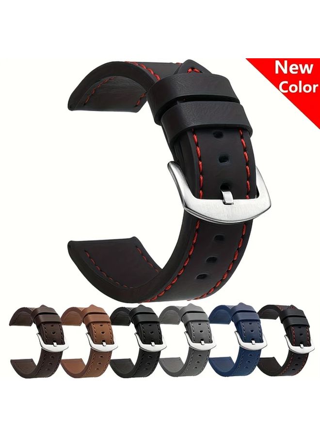 20mm Black Faux Leather Watch Strap Compatible with Samsung Galaxy Watch 7 6 5 4 3 Huawei Garmin Xiaomi Amazfit - Image 1