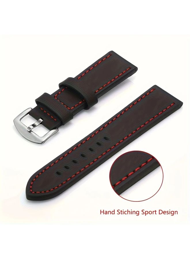 20mm Black Faux Leather Watch Strap Compatible with Samsung Galaxy Watch 7 6 5 4 3 Huawei Garmin Xiaomi Amazfit - Image 4