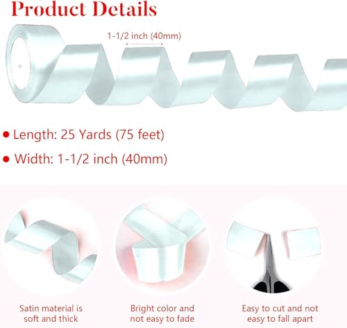 SUTOUG White Satin Ribbon 1-1/2 Inch x 2 Rolls White Wide Satin Fabric Ribbon for Gift Packaging, Christmas, Wedding, Flower Bouquet, Holiday Party, Invitation, Total 50 Yards - Image 2