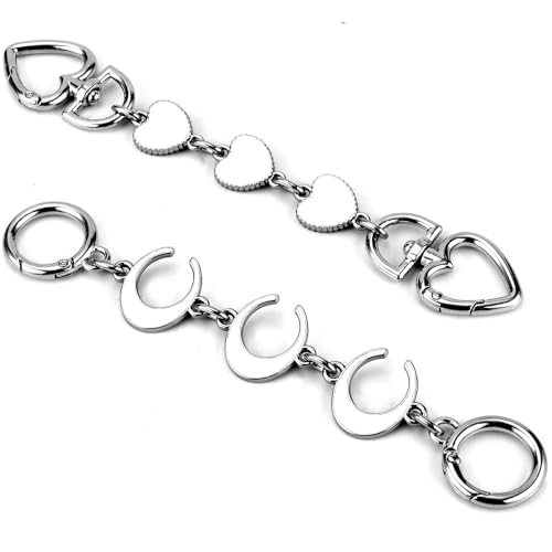 ZLSPTK 2Pcs Purse Extender Chain Silver Bag Extender Chain Heart Moon Purse Strap Extenders White Purses Strap Replacement Crossbody Bags Accessories for Women Bag Charms for Handbag Purses Making Supplies - Image 1