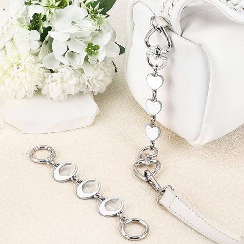 ZLSPTK 2Pcs Purse Extender Chain Silver Bag Extender Chain Heart Moon Purse Strap Extenders White Purses Strap Replacement Crossbody Bags Accessories for Women Bag Charms for Handbag Purses Making Supplies - Image 2