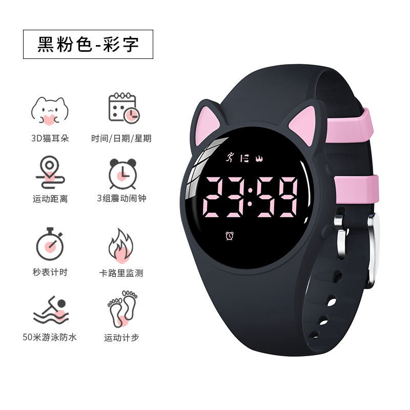 Childrens Watch Girls Primary School Students 2021 New Waterproof Cute Childrens Luminous Bracelet Electronic Watch for Men Black Pink-Color Display