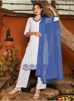  قصة Women's Azure Blue & Daisy White Irani Kurta Set  - Image 2