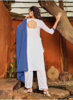  قصة Women's Azure Blue & Daisy White Irani Kurta Set  - Image 4