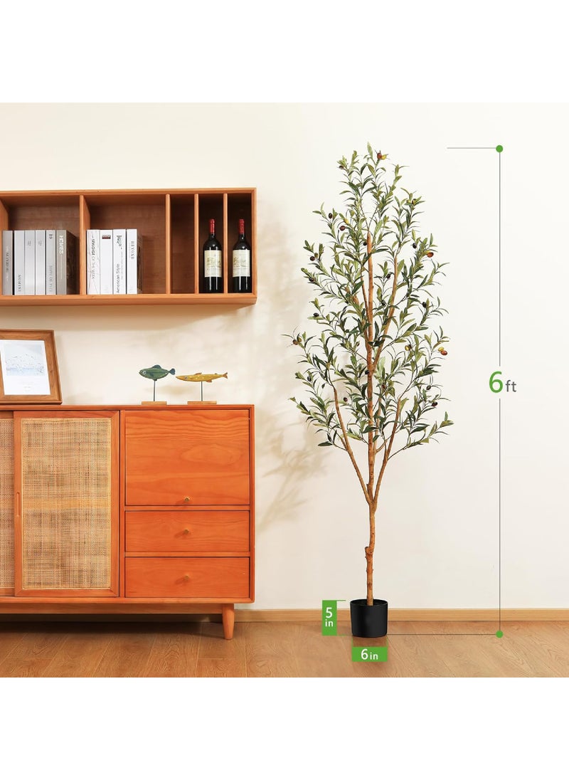 Rock Pow Artificial Olive Tree 6FT（180CM） Tall Faux Silk Plant for Home Office Decor Indoor Fake Potted Tree with Wood Branches and Fruits  - Image 4
