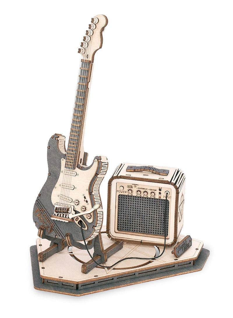KASTWAVE 3D Puzzle for Kids, STEM Electric Guitar Desk Toy Project Brain Teaser Puzzle Toy Wooden Craft Kits DIY Model Guitar Kit Puzzle Build 3D Puzzles Creative Gift for Teens & Adults  - Image 1
