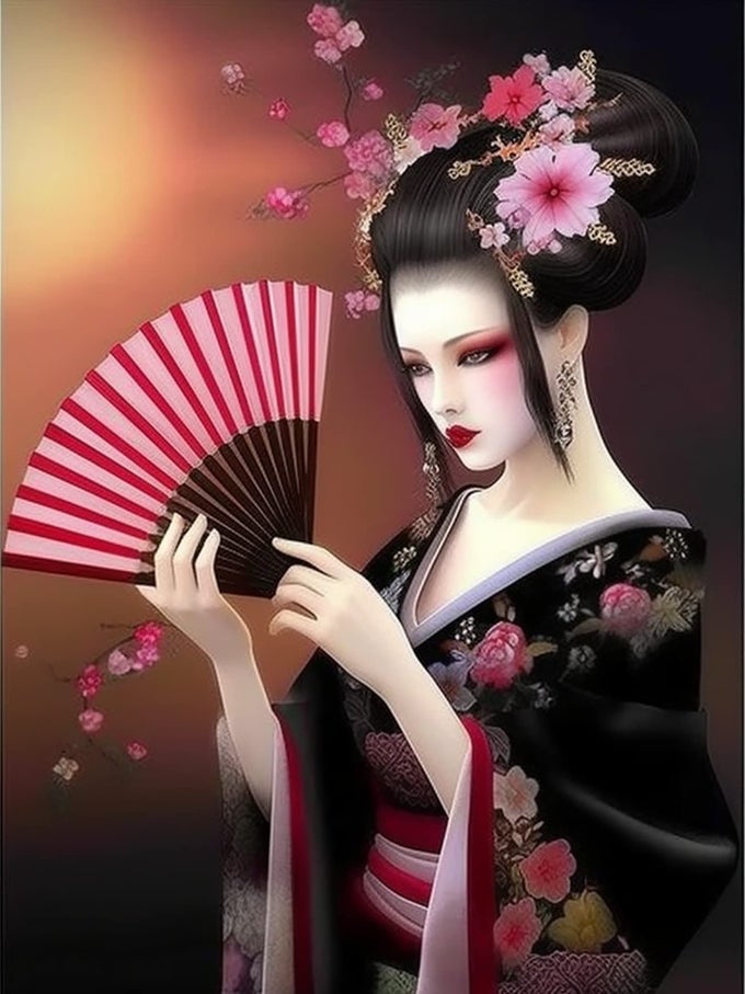 DIY 5D DIAMOND PAINTING KITS FOR ADULTS JAPANESE GEISHA DIAMOND ART KITS FOR ADULTS WOMAN FULL DRILL ROUND MOSAIC PICTURE BEGINNER HOME WALL DECOR 12X16INCH