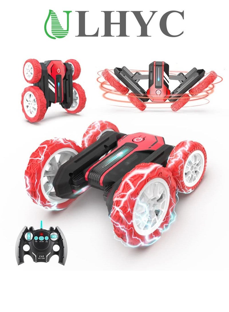 ULHYC Rotatable With Bright Lights Outdoor All Terrain Rechargeable Toy Double Sided Remote Control Stunt Car  - Image 1