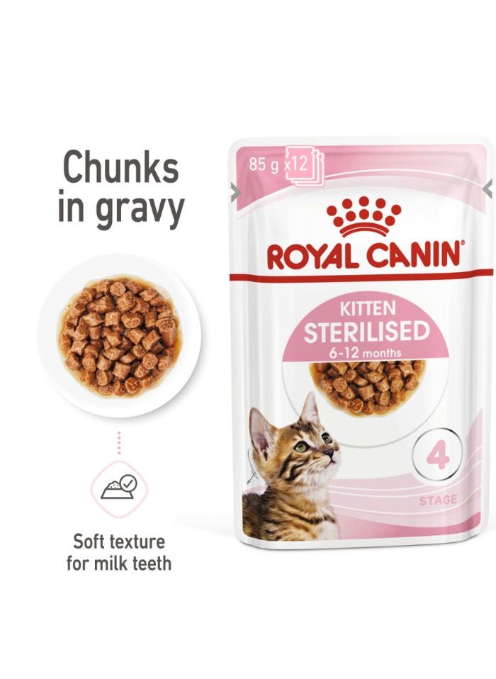 ROYAL CANIN Feline Health Nutrition Kitten Sterilised Gravy (WET FOOD - Pouches) 12x85G - Image 1