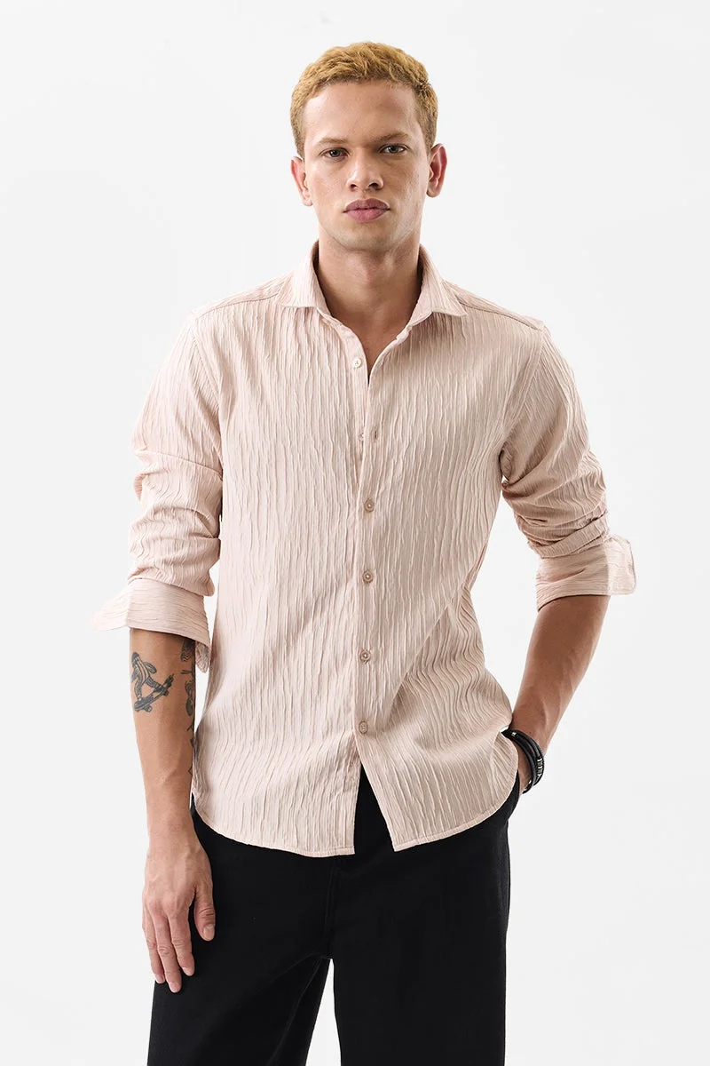 SNITCH Beige Slim Fit Creased Shirt
