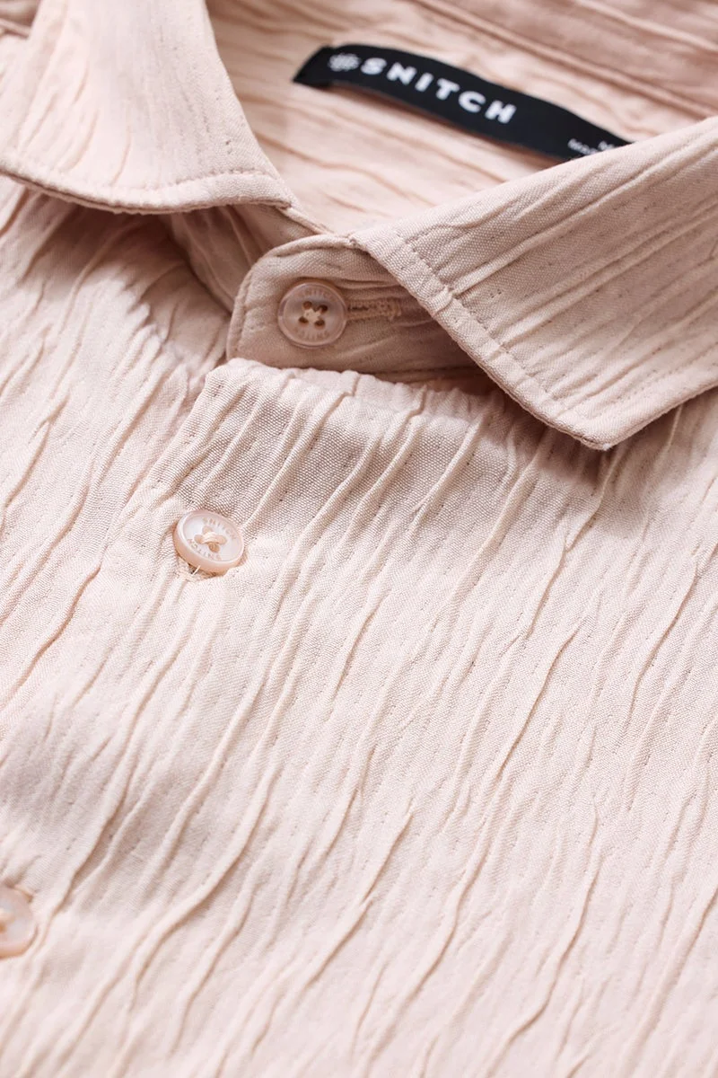 SNITCH Beige Slim Fit Creased Shirt