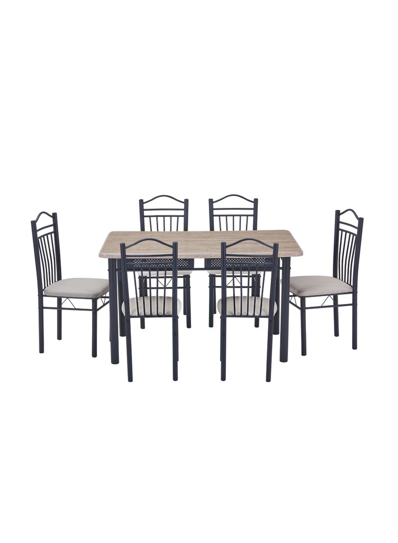 AFT 6-Seater Dining Table Set with 6 Chairs – Sonoma Oak Finish Top & Black Metal Frame, Compact Dining Room Furniture, Table Size 150×90×75 cm, Chair Size 38×37×90 cm - Image 4
