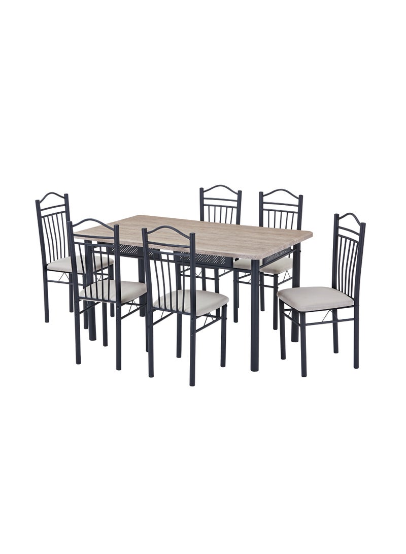 AFT 6-Seater Dining Table Set with 6 Chairs – Sonoma Oak Finish Top & Black Metal Frame, Compact Dining Room Furniture, Table Size 150×90×75 cm, Chair Size 38×37×90 cm - Image 5