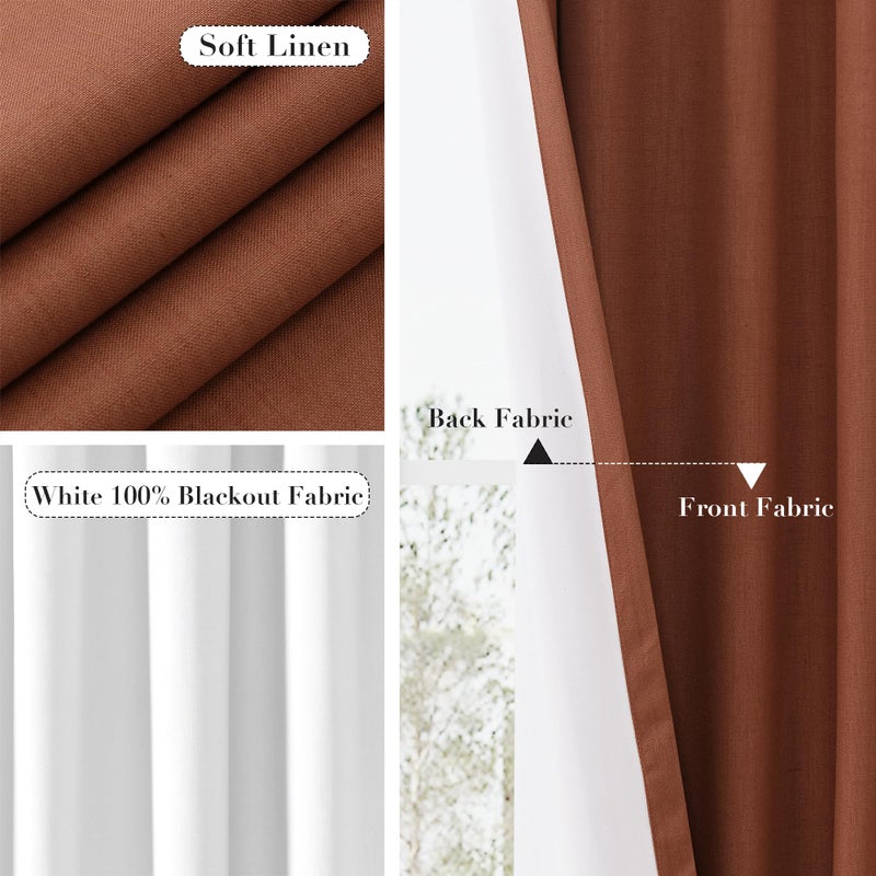 Joywell Linen 100% Blackout Curtains 120 Inch Length Long Back Tab Hook Belt Thermal Insulated Pinch Pleated Drapes for Bedroom with Hooks High Ceiling Length 10 Feet(2 Panels 52 x 120 Terracotta) - Image 5