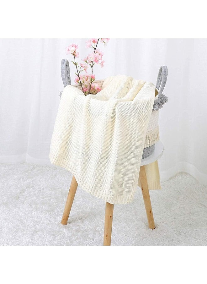 MIXDE Baby Blanket Knitted, 100% Cotton Knitted Cellular Toddler Blankets, Baby Nursery and Stroller Blanket for Newborn Boys and Girls (80x100cm, Off white)  - Image 5