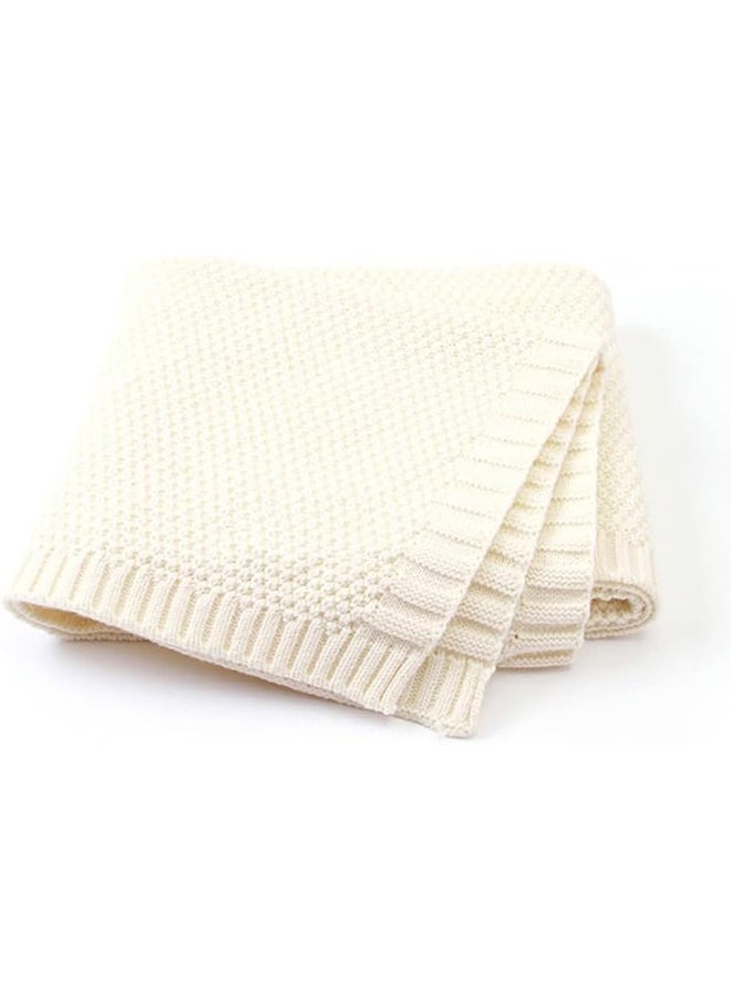 MIXDE Baby Blanket Knitted, 100% Cotton Knitted Cellular Toddler Blankets, Baby Nursery and Stroller Blanket for Newborn Boys and Girls (80x100cm, Off white)  - Image 1