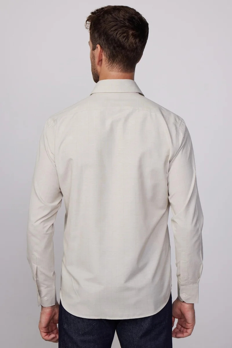 تودورس Classic Fit Cotton Easy-Iron Striped Beige Men's Shirt