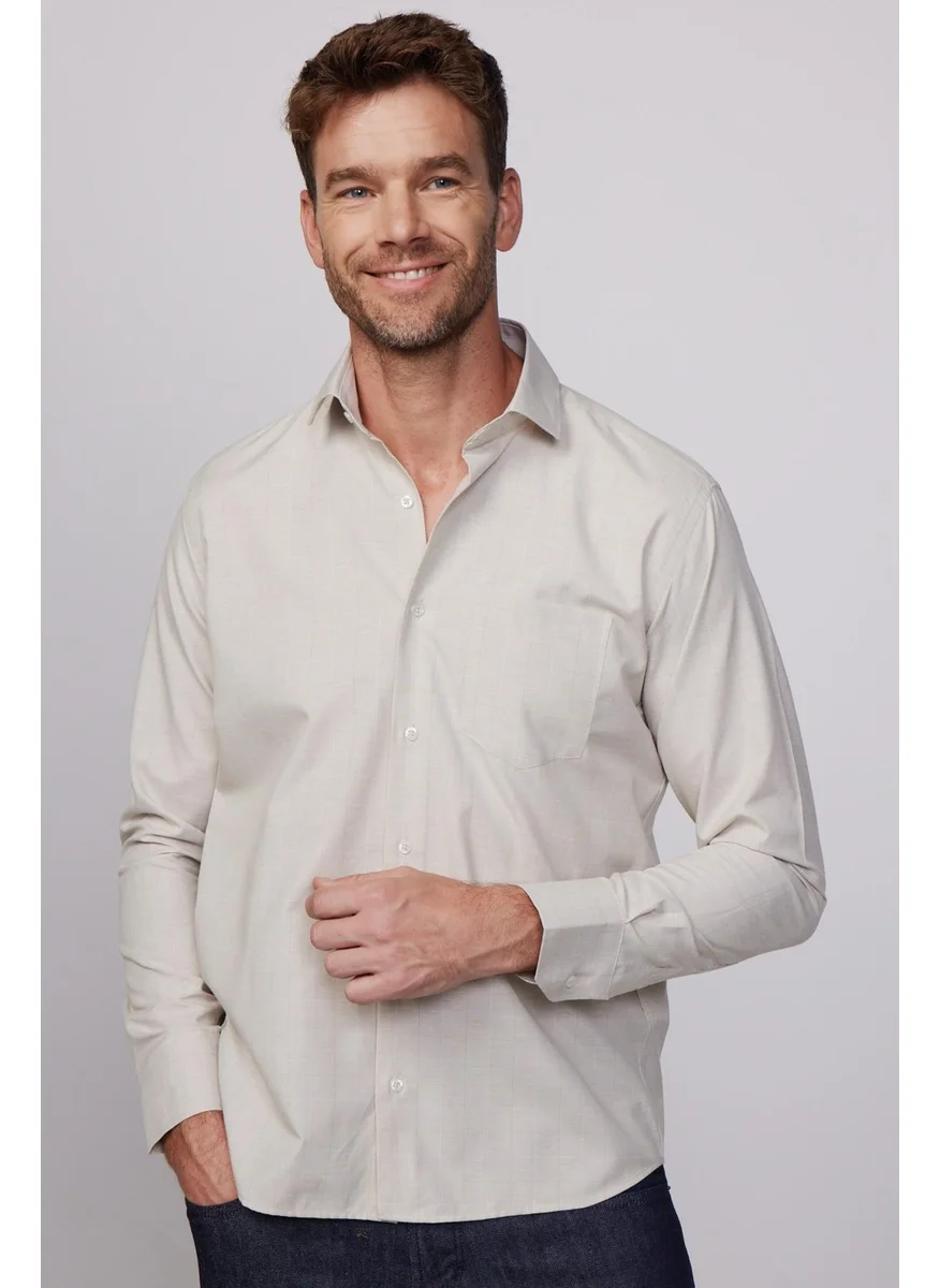تودورس Classic Fit Cotton Easy-Iron Striped Beige Men's Shirt