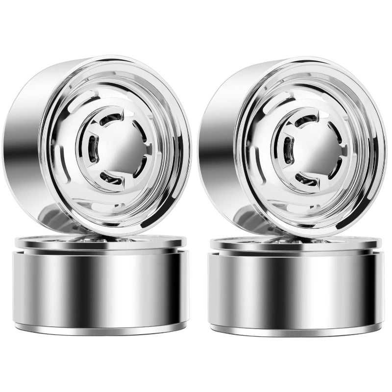 DashRC 1.9 Beadlock Wheel Rims, Retro Vintage Design Wheel Hub for TRX4 F105 SCX10 Gen8 LC70 1/10 RC Crawler, Aluminum Alloy Plating, Electroplate Silver, 4 PCS - Image 1
