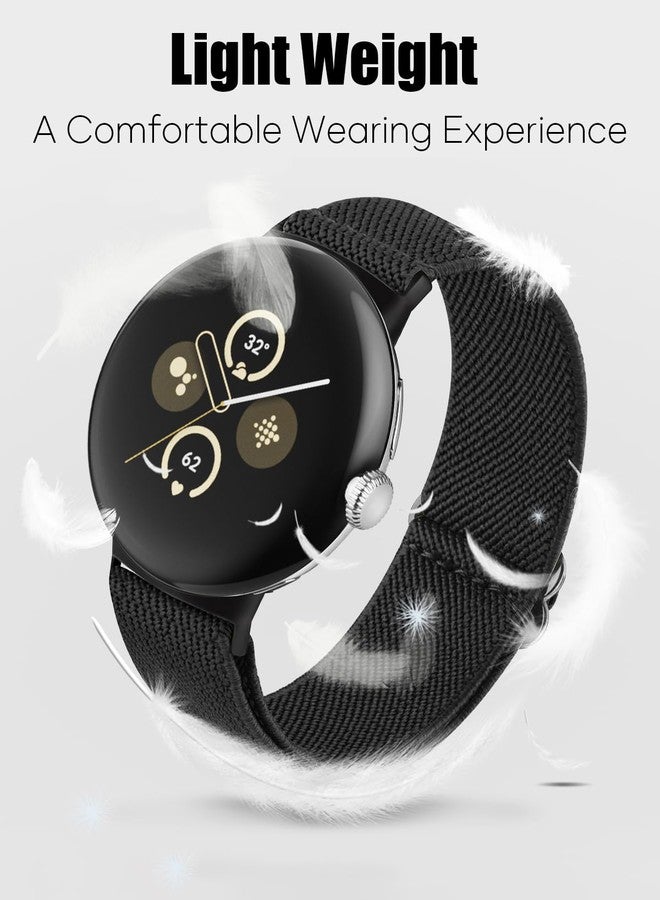 BandRain Stretchy Nylon Bands Compatible with Google Pixel Watch 4 3 Band 41mm, Pixel Watch 2 Band, Pixel Watch Band - Upgraded Metal Lugs - Adjustable Elastic Sport Loop Straps for Women Men - Image 3