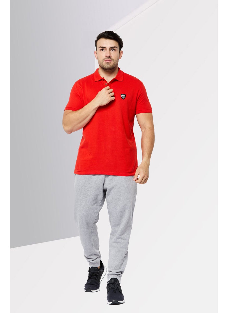 LAMBORGHINI Men Regular Fit Brand Logo Short Sleeve Polo Shirts, Red  - Image 3