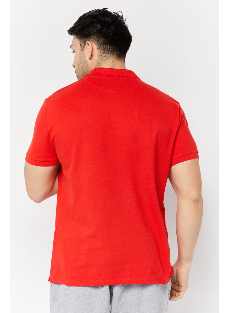 LAMBORGHINI Men Regular Fit Brand Logo Short Sleeve Polo Shirts, Red  - Image 4