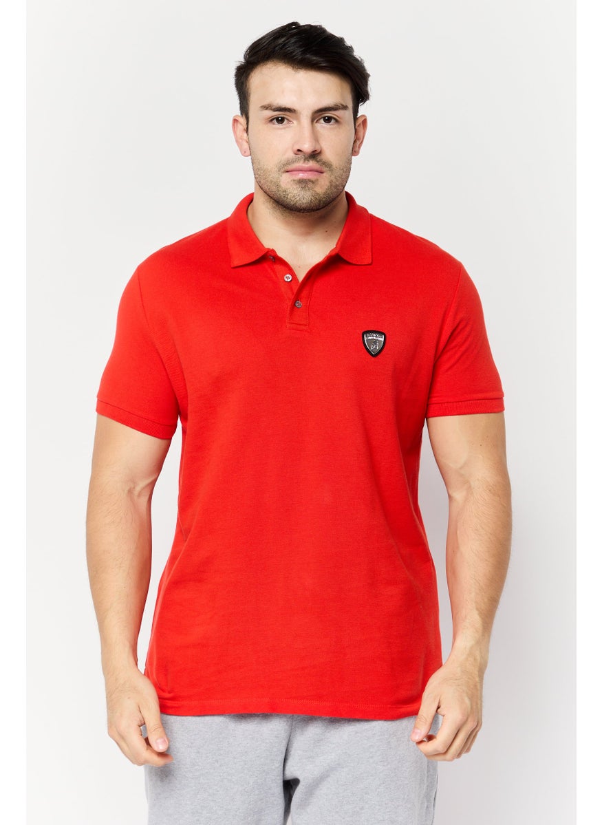LAMBORGHINI Men Regular Fit Brand Logo Short Sleeve Polo Shirts, Red  - Image 1