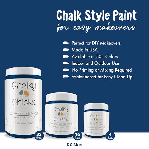 Chalky Chicks All-in-One Chalk Paint for Furniture or Cabinet - 32 Fl Oz - Matte Finish DC Blue Navy Blue for Metal, Wood Furniture Paint - No Sanding All-in-One for Home Decor & Crafts, USA Made - Image 2