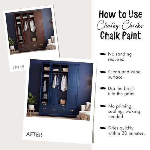Chalky Chicks All-in-One Chalk Paint for Furniture or Cabinet - 32 Fl Oz - Matte Finish DC Blue Navy Blue for Metal, Wood Furniture Paint - No Sanding All-in-One for Home Decor & Crafts, USA Made - Image 5