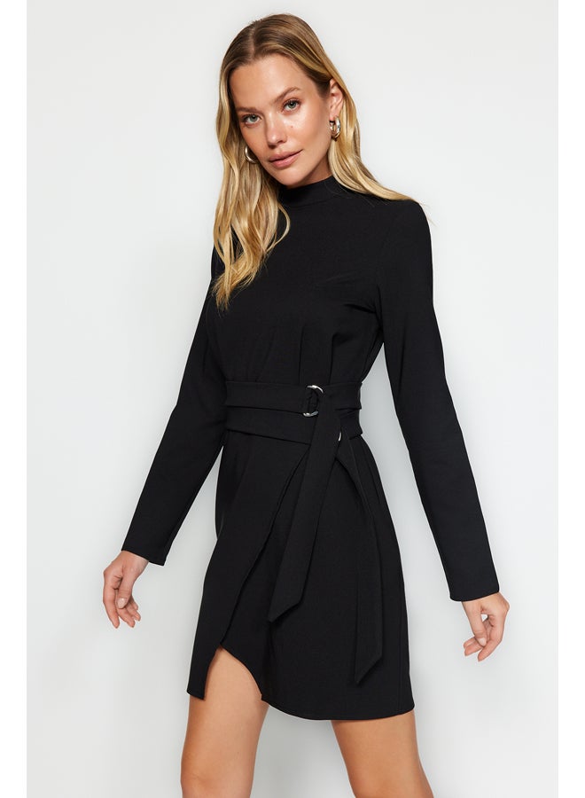 trendyol A-Line Stand Up Collar Woven Dress with Black Belt TWOAW24EL00701 - Image 2