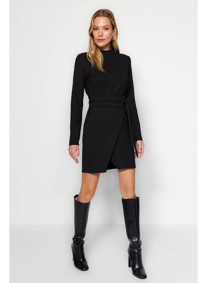 trendyol A-Line Stand Up Collar Woven Dress with Black Belt TWOAW24EL00701 - Image 1