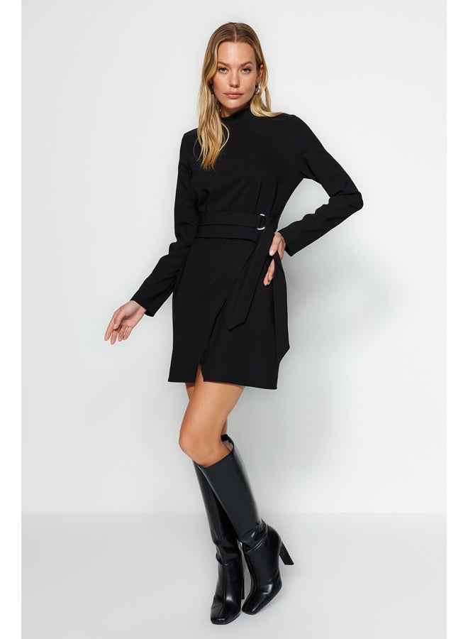 trendyol A-Line Stand Up Collar Woven Dress with Black Belt TWOAW24EL00701 - Image 3