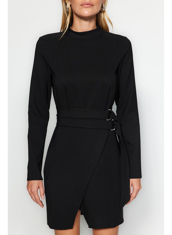 trendyol A-Line Stand Up Collar Woven Dress with Black Belt TWOAW24EL00701 - Image 4