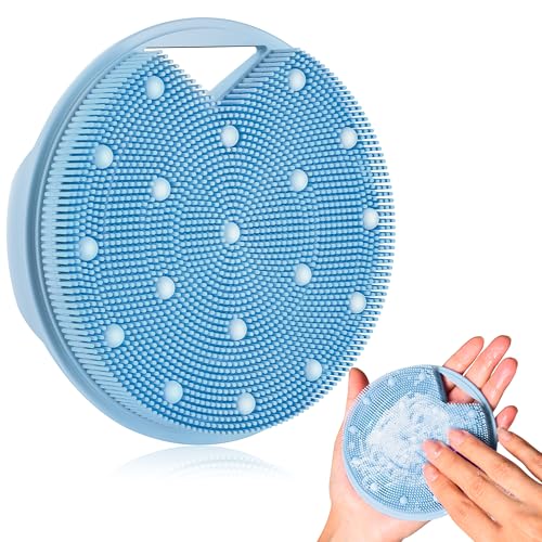 XCRUCC New Upgrade - Silicone Body Scrubber, Anti Zinc Infused - Heavy Nodes, Multifunctional Silicone Loofah for Humid Environment, Shower, Exfoliating, Lymphatic Drainage, Blood Circulation- Azure - Image 1