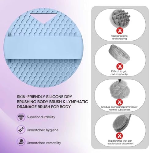 XCRUCC New Upgrade - Silicone Body Scrubber, Anti Zinc Infused - Heavy Nodes, Multifunctional Silicone Loofah for Humid Environment, Shower, Exfoliating, Lymphatic Drainage, Blood Circulation- Azure - Image 5