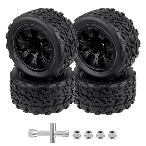 Hobbyfire 28 12mm Hex RC Wheels and Tires wFoam 110 Scale RC Monster Truck Replacement for Traxxas Stampede Rustler 2WD VXL Hoss 4x4 Redcat Volcano Epx Blackout XTE PreGlued 4pcs - Image 1