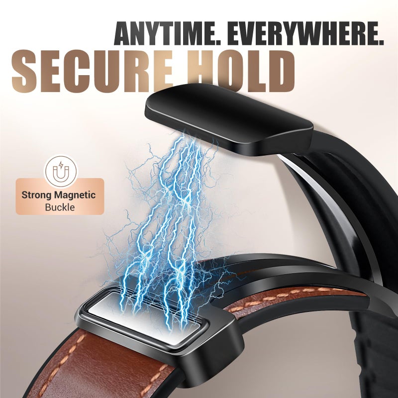 WestEagle Magnetic Leather Band Compatible with Samsung Galaxy Watch 7/6/5/4/Active 2 40mm 44mm/Watch 6 Classic 43mm 47mm/Watch 5 Pro 45mm/Watch 4 Classic 42mm 46mm, 20mm Strap for Men - Image 4