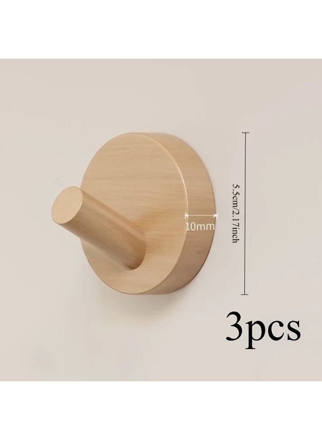 3pcs Nordic Beech Wooden Wall Hooks Natural Wood Finish No Punching - Image 1