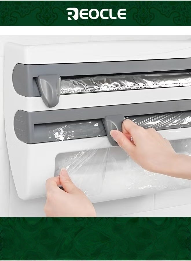REOCLE 4-in-1 Wall-Mount Paper Towel Holder & Sauce Bottle Spice Rack Shelf & Multi-Function Refrigerator Cling Film Storage Rack & Tin Foil Paper Organizer & Towel Storage Holder for Kitchen or Bathroom - Image 1