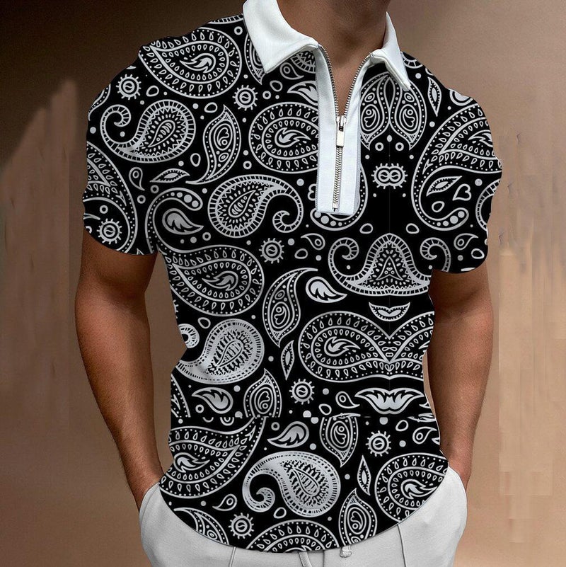 2022 New Zipper 3D Plant POLO Shirt Printed Lapel Short Sleeve Pullover Casual Men's T-Shirt DX-013 6XL - Image 1