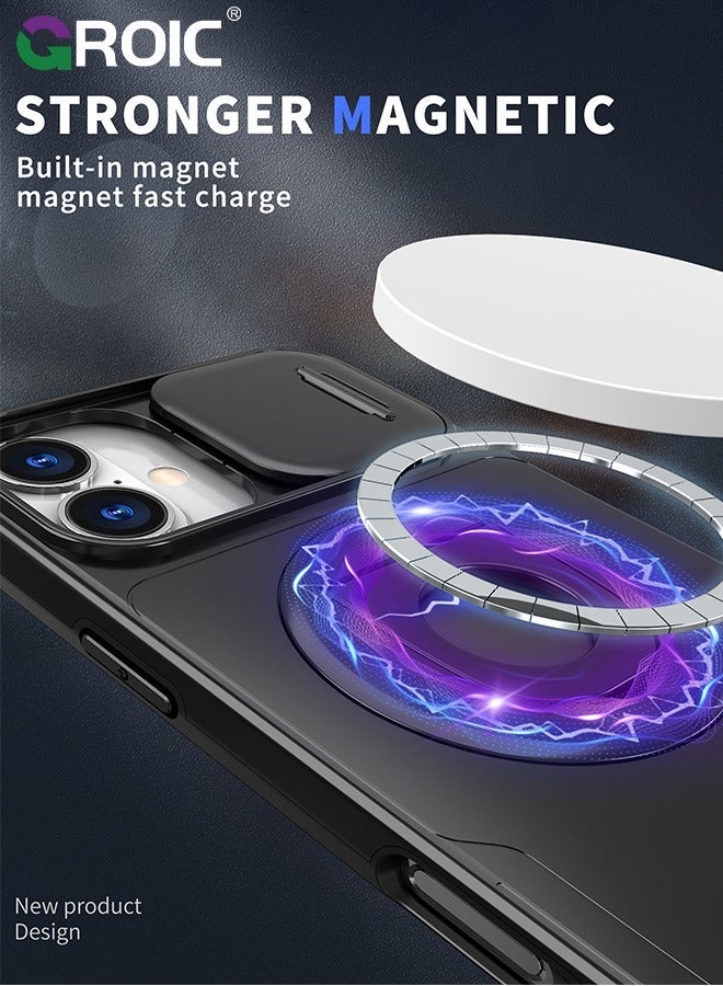 GROIC Black iPhone 16 Case with Slide Camera Cover & Kickstand,Drop Protection, Rugged Hard Back Silicone Edge Wallet Phone  - Image 3