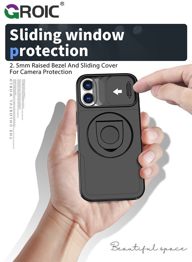 GROIC Black iPhone 16 Case with Slide Camera Cover & Kickstand,Drop Protection, Rugged Hard Back Silicone Edge Wallet Phone  - Image 2